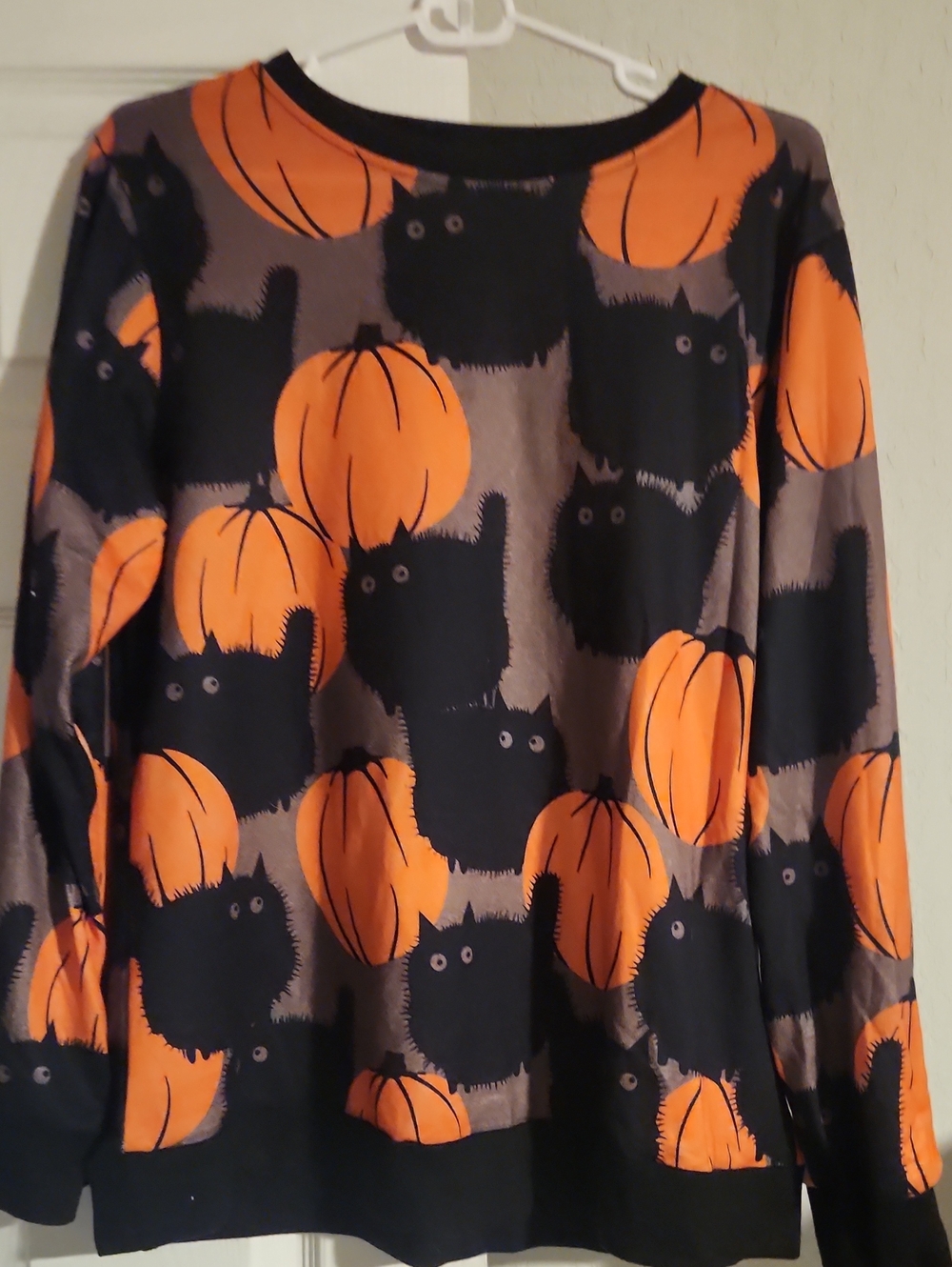 Halloween Cat & Pumpkin Long Sleeve Top - Orange & Black